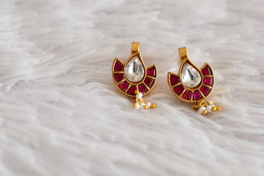 Gold tone pink-white kundan jadau bugadi earrings dj-52494