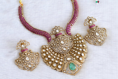 Antique gold tone ruby kundan necklace set dj-53024