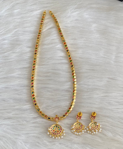 Gold tone navarathna stone pearl haar set dj-54560