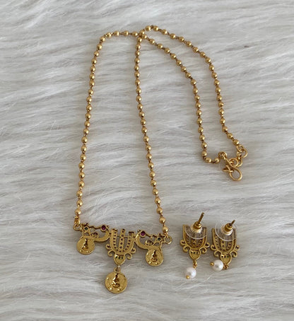 Antique gold tone 18 inches chain thirumal nama-peacock-lakshmi pendant set dj-55008