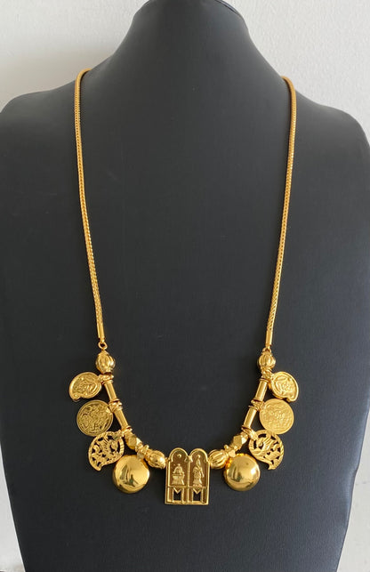 Gold tone 24 inches chain sokkar-meenakshi mango lakshmi coin mangalyam dj-54995