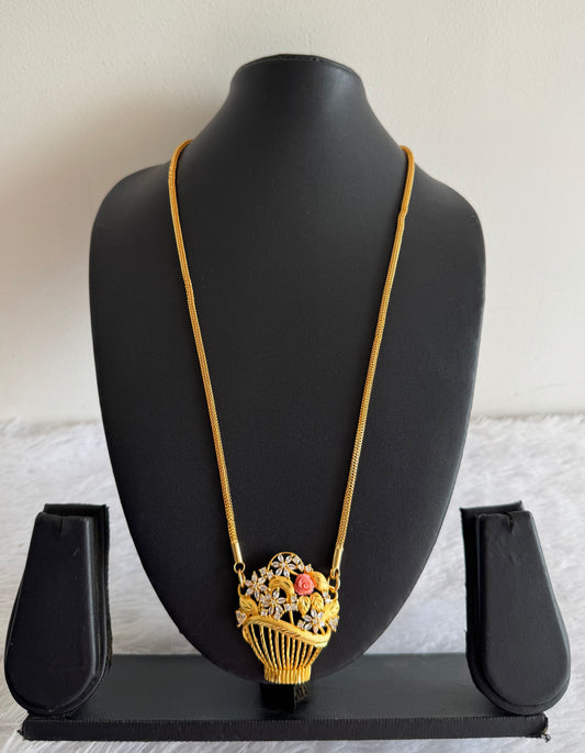 Gold tone 24 inches chain with flower pot pendant dj-52221
