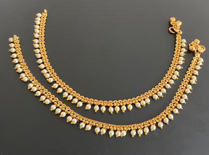Antique gold tone pearl anklets set dj-53202