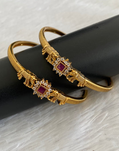 Antique gold tone pink-white stone elephant kada type bangles(2.4) dj-53595