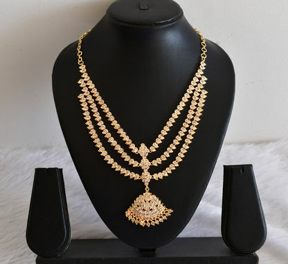 Gold tone AD white south indian style mango layer necklace  dj-53337