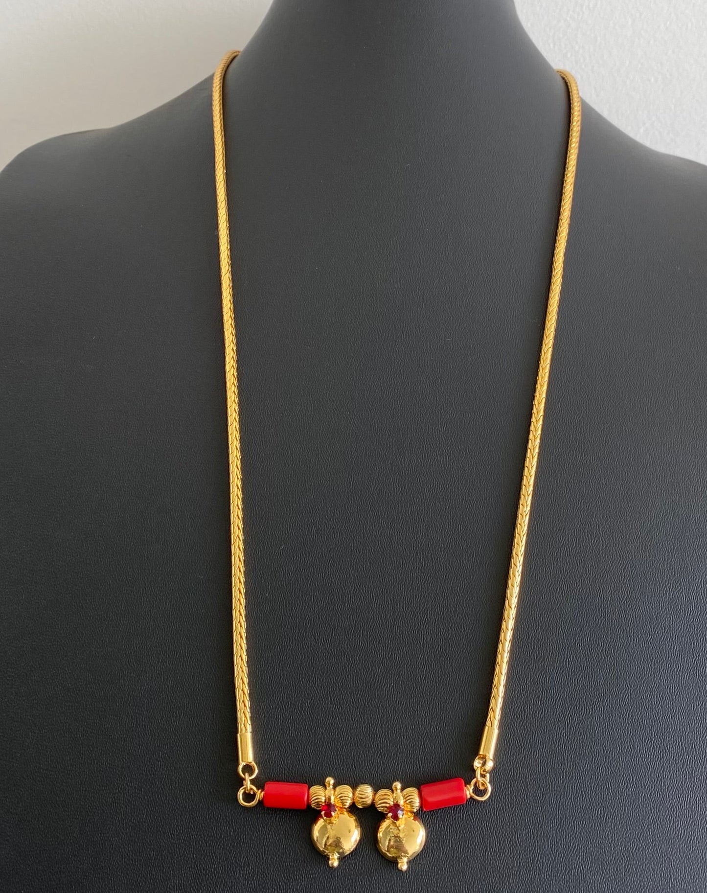 Gold tone 24 inches coral beaded bottu mangalyam dj-54113