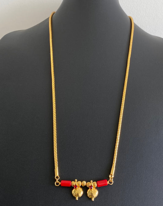 Gold tone 24 inches coral beaded bottu mangalyam dj-54113