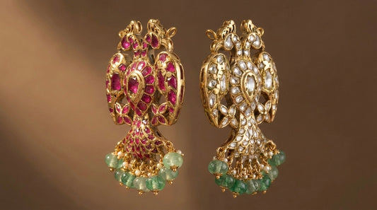 Gold tone pink-green-white kundan jadau reversible Gandaberunda pendant dj-52638