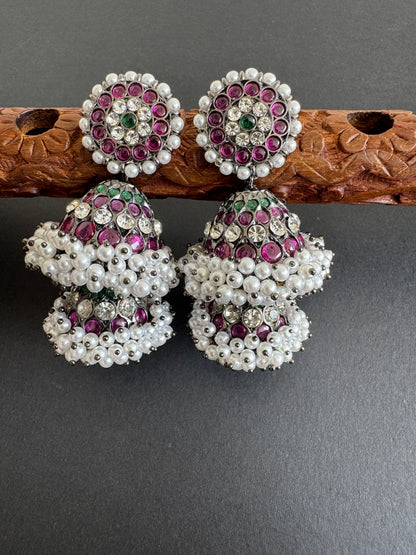 Black finish precious kemp-green pearl big step jhumkka dj-52298