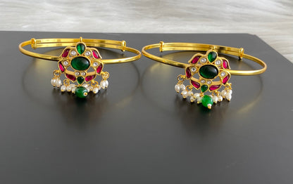 Gold tone kundan jadau kemp-green-white pearl baju band dj-53834