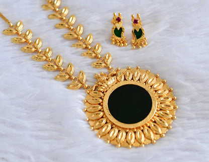 Gold tone kerala style lakshmi green round necklace set dj-53042