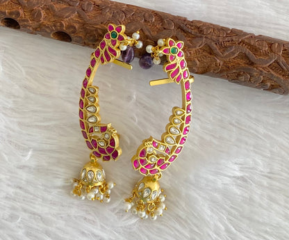 Gold tone kundan jadau peacock khanpool jhumkka dj-53580
