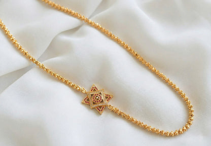 Gold Tone Cz Ruby Mugappu Chain dj-17675