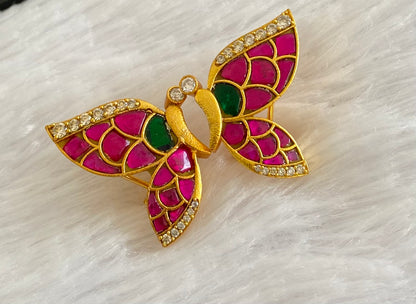 Gold tone pink-green-white kundan jadau butterfly earrings dj-53529