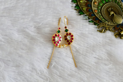 Gold tone pink-green-white kundan jadau mango bugadi needle earrings dj-52462