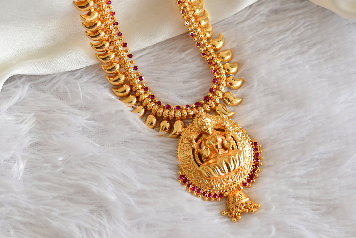 Gold look alike kerala style AD pink lakshmi mango haar dj-51954