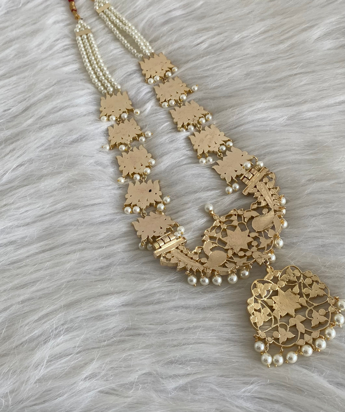 Gold tone precious kemp-green-white pearl lotus haar dj-54680
