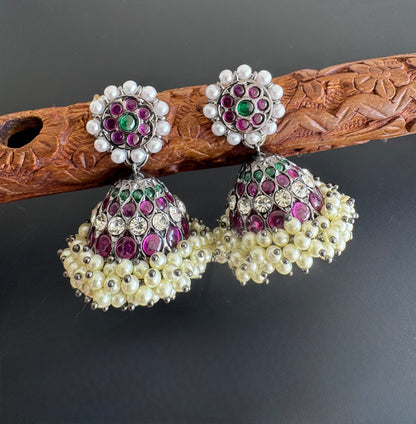 Black finish precious kemp-green pearl big jhumkka Dj-51174