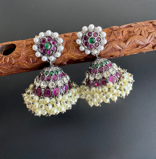 Black finish precious kemp-green pearl big jhumkka Dj-51174