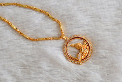 Gold tone 24 inches chain with ruby-white krishna round pendant dj-51918