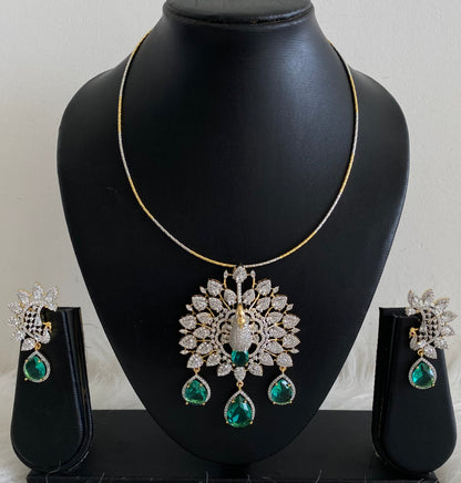 Two tone cz white green peacock pendant set with kanti necklace dj-54458