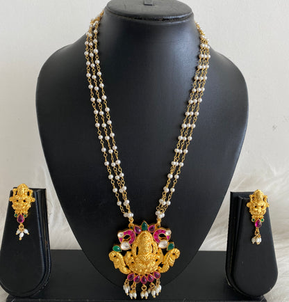 Gold tone lakshmi peacock kundan jadau pearl necklace set dj-54488