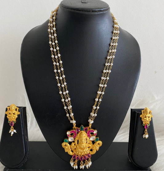 Gold tone lakshmi peacock kundan jadau pearl necklace set dj-54488