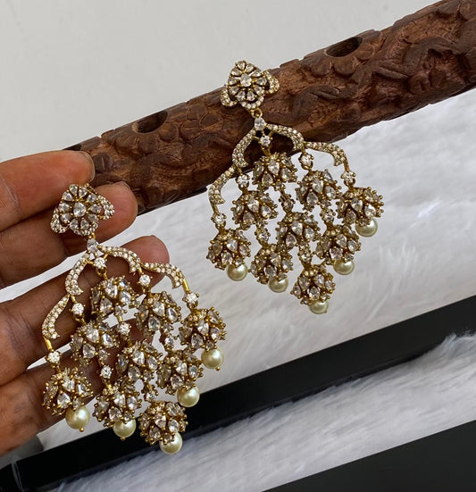 Dark antique finish white stone pearl jhumkka/earrings dj-53576