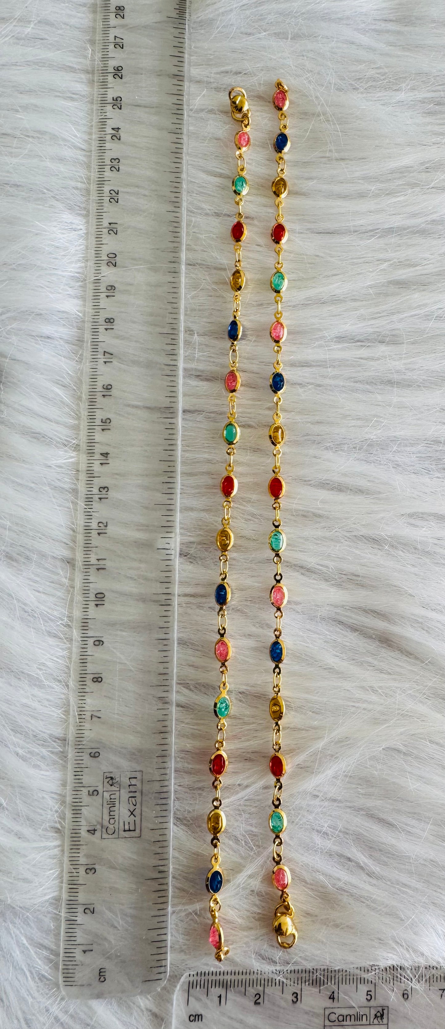 Gold tone 10.5 inches multicolor stone anklets dj-51314