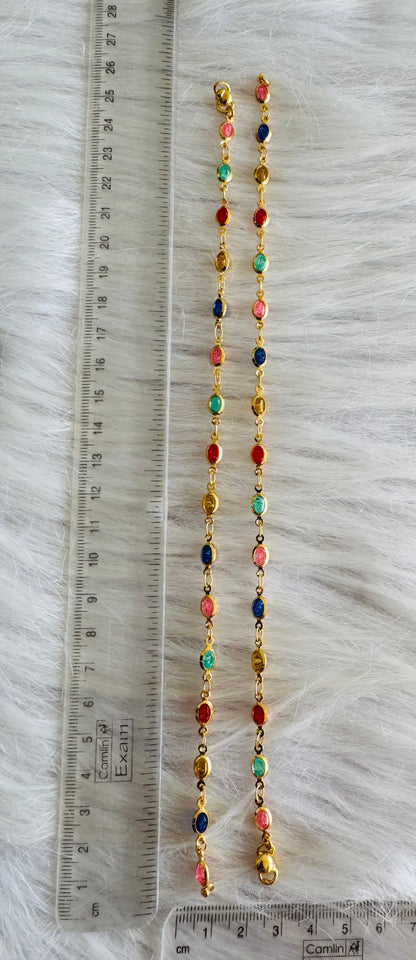 Gold tone 10.5 inches multicolor stone anklets dj-51314