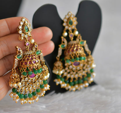 Antique gold tone kemp-green pearl bali peacock jhumkka dj-51865
