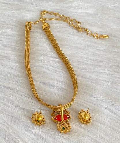 Antique gold tone coral white-green stone necklace set dj-54270