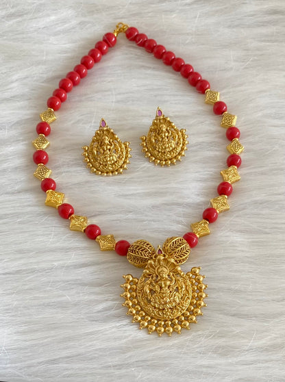 Matte finish coral lakshmi necklace set dj-53692