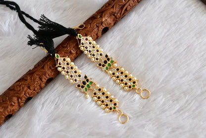 Gold tone precious kemp-green-white stone pearl lotus ear side chain dj-52265