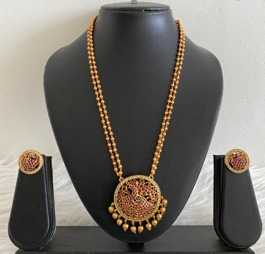 Antique gold tone kemp-green-white peacock chain with pendant set dj-54258