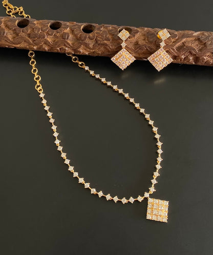 Gold tone cz white stone necklace set dj-54337
