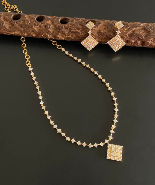 Gold tone cz white stone necklace set dj-54337