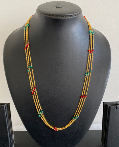 Gold tone 18 inches red-green beaded layer chain dj-52990