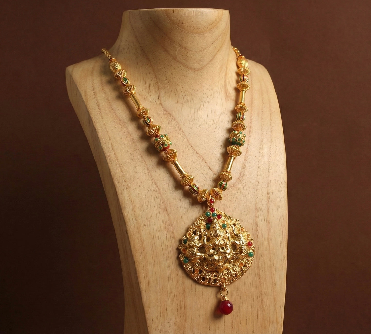 Gold tone meenakari beaded lakshmi necklace DJ25313