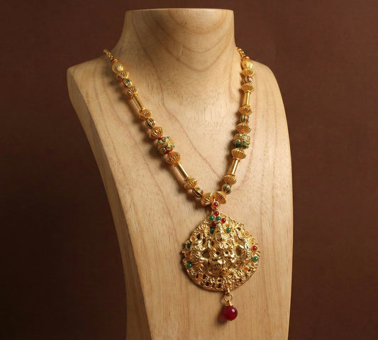 Gold tone meenakari beaded lakshmi necklace DJ25313