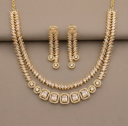 Gold tone gold stone double layer necklace set DJ-24541