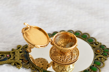 Antique gold tone kemp-green peacock kumkum box dj-52317