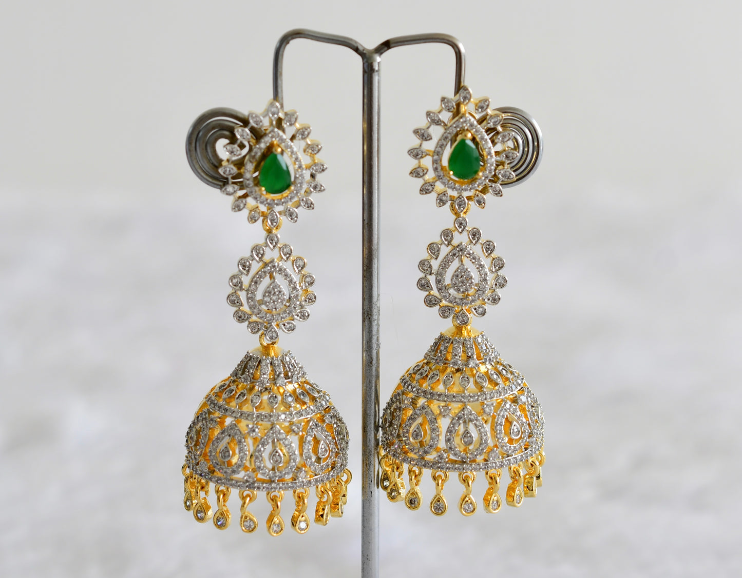 Two tone cz emerald long jhumkka dj-51880