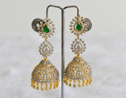 Two tone cz emerald long jhumkka dj-51880