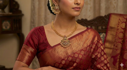 Antique gold tone pink-green kundan jadau kante necklace set dj-52419