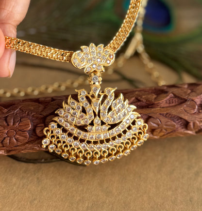 Gold tone south indian AD white swan attigai/necklace dj-51740