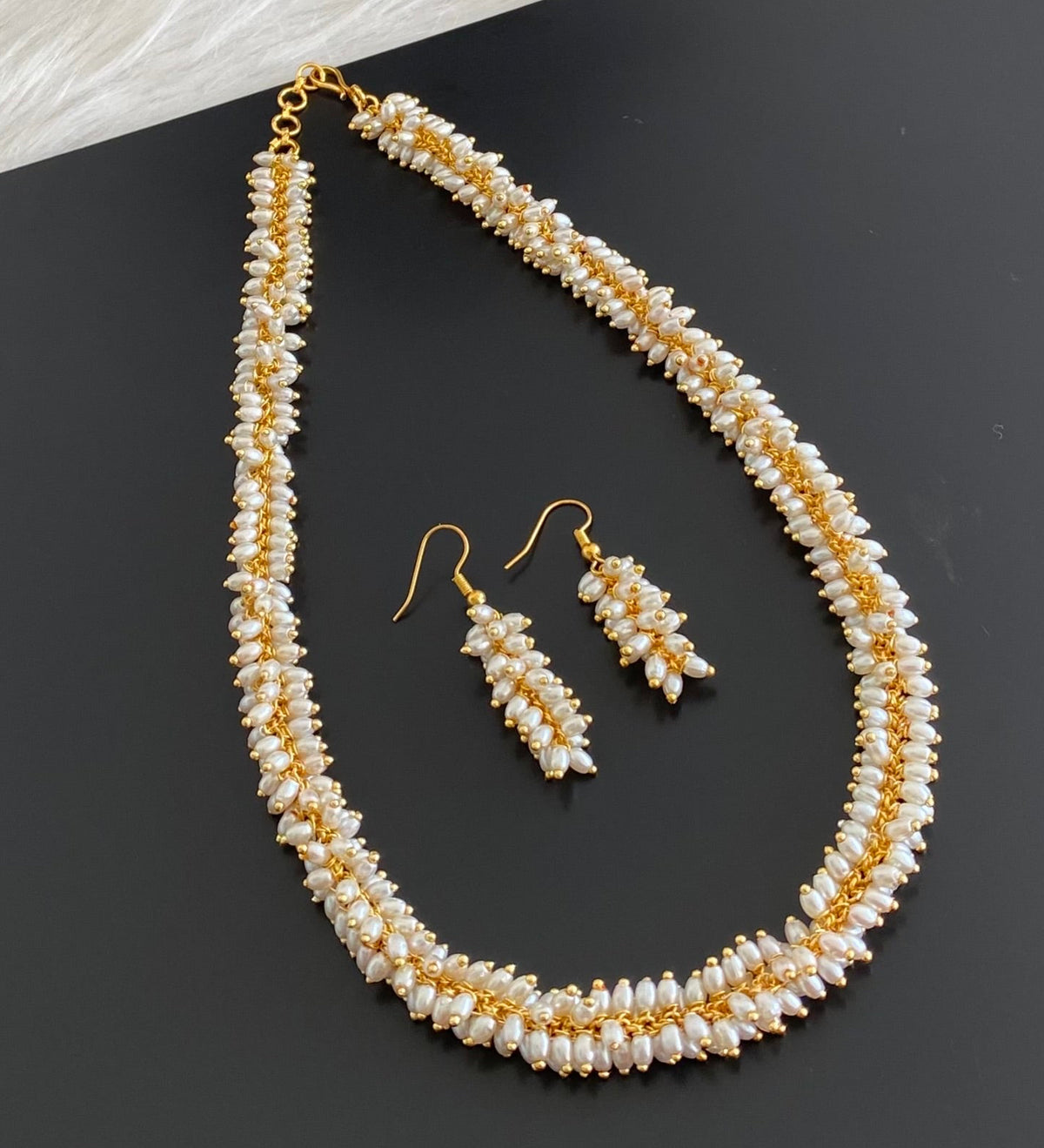 Gold tone rice pearl necklace set dj-54970