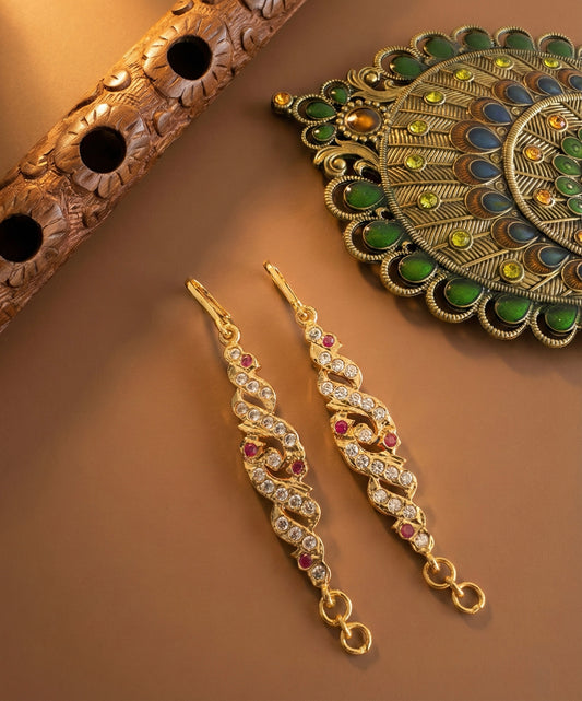 Gold tone AD pink white peacock maatal/ear side chain dj-52050