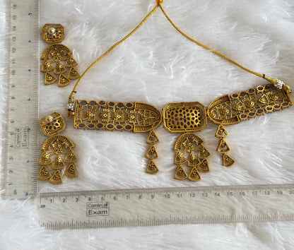 Antique gold tone cz kundan purple choker necklace set dj-51077