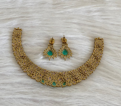 Antique gold tone white baby pink peacock green stone necklace set dj-54811
